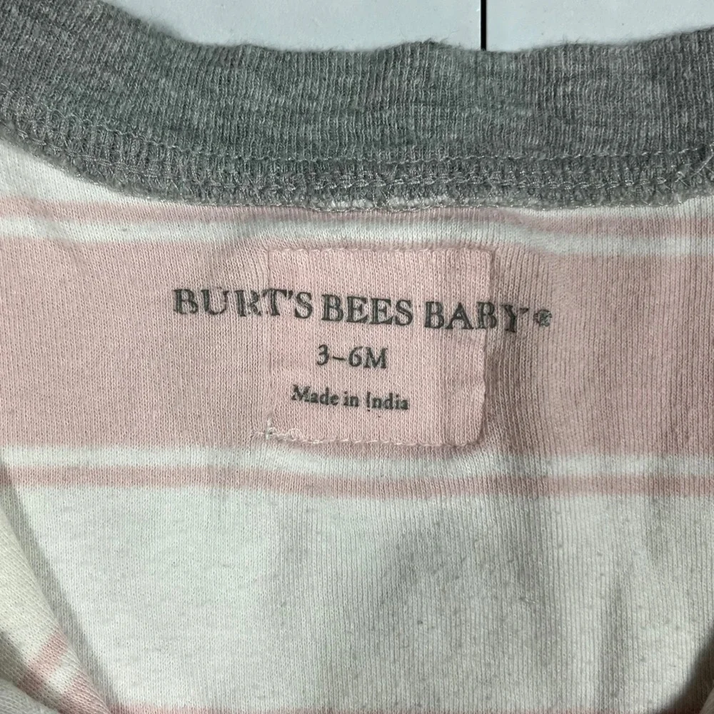 Burt's Bees Baby Pink White Striped Organic Cotton Footed Sleeper 3-6M